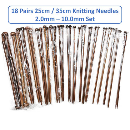 18 Pairs Bamboo Knitting Needles Set for Beginners Size US 0-15 (2.0mm-10.0mm)