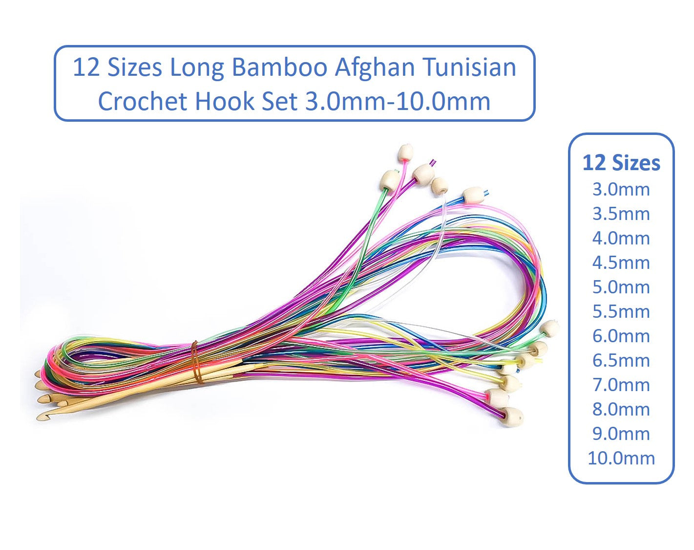 12 Sizes 120cm Long Bamboo Afghan Tunisian Crochet Hook Set 3.0mm-10.0mm